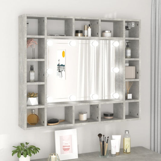 vidaXL Mirror Cabinet with LED Concrete Grey 91x15x76.5 cm