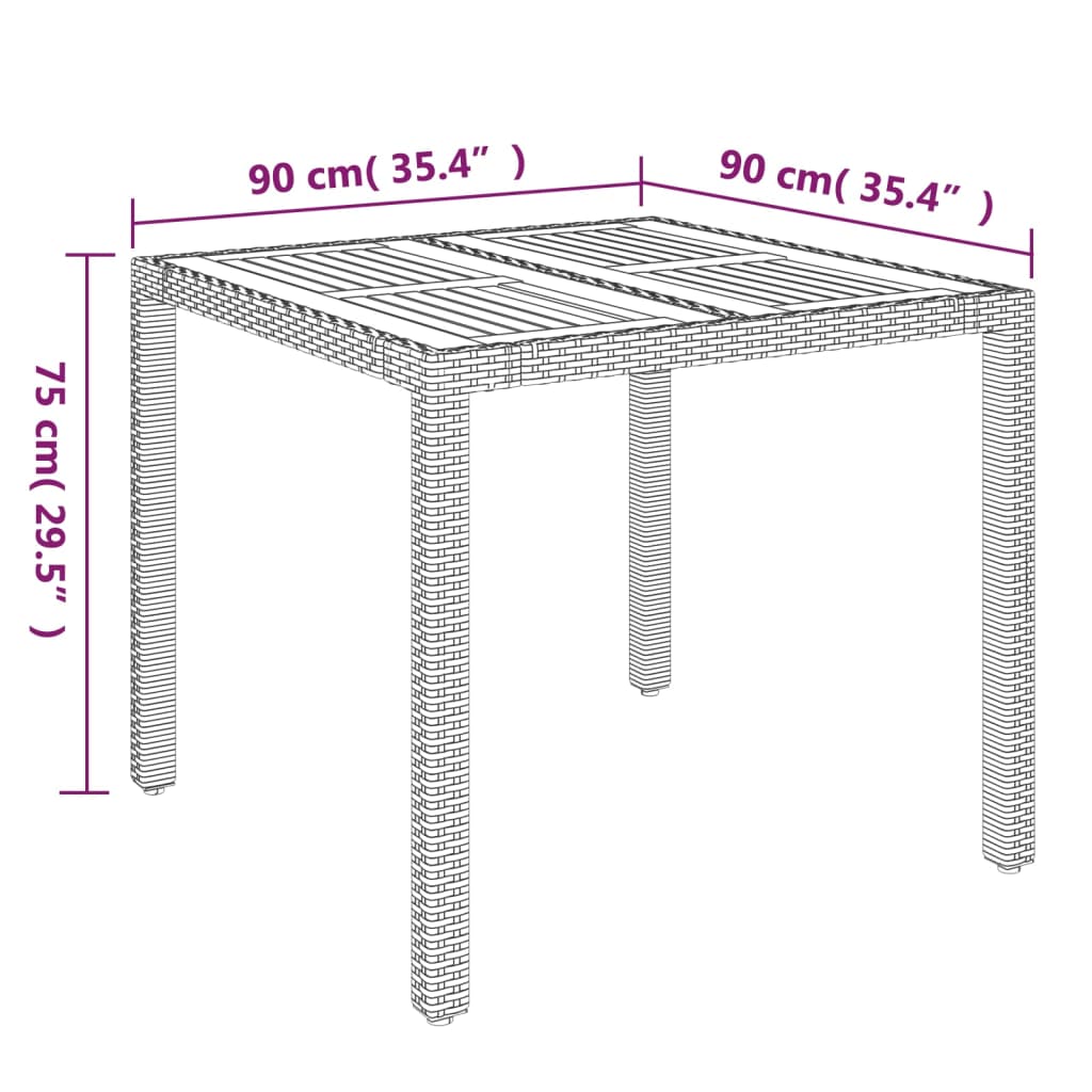 vidaXL Garden Table with Wooden Top Grey 90x90x75 cm Poly Rattan