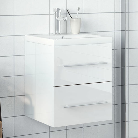 vidaXL Bathroom Sink Cabinet with Built-in Basin High Gloss White