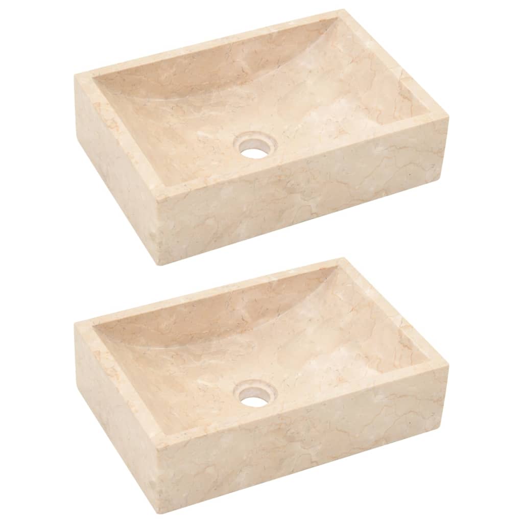 vidaXL Bathroom Vanity Cabinet with Cream Marble Sinks Solid Wood Teak