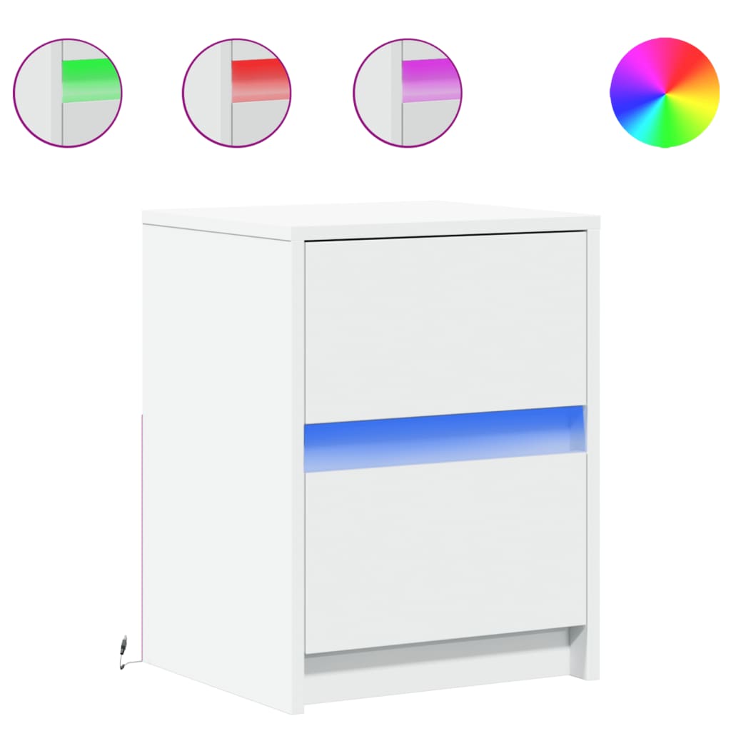 vidaXL Bedside Cabinets with LED Lights 2 pcs White Engineered Wood