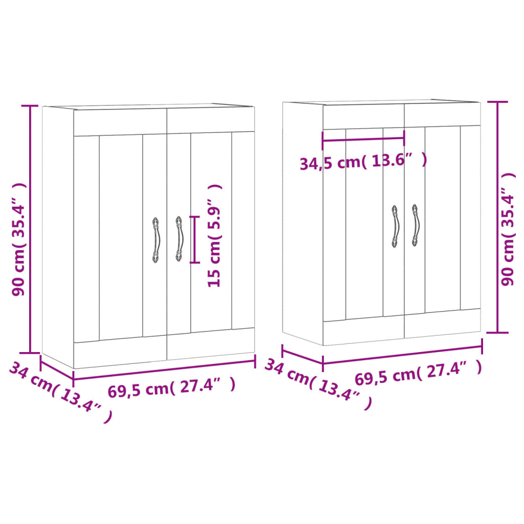 vidaXL Wall Mounted Cabinets 2 pcs High Gloss White Engineered Wood