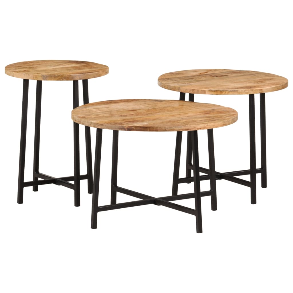 vidaXL Nesting Coffee Tables 3 pcs Solid Wood Mango and Iron