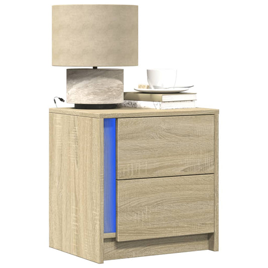 vidaXL Bedside Cabinets with LED Lights 2 pcs Sonoma Oak Engineered Wood