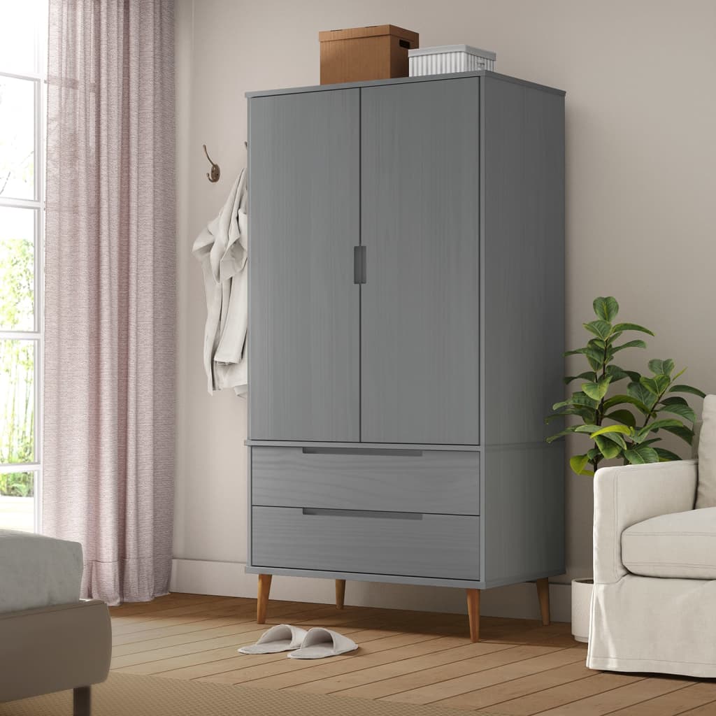 vidaXL Wardrobe MOLDE Grey 90x55x175 cm Solid Wood Pine