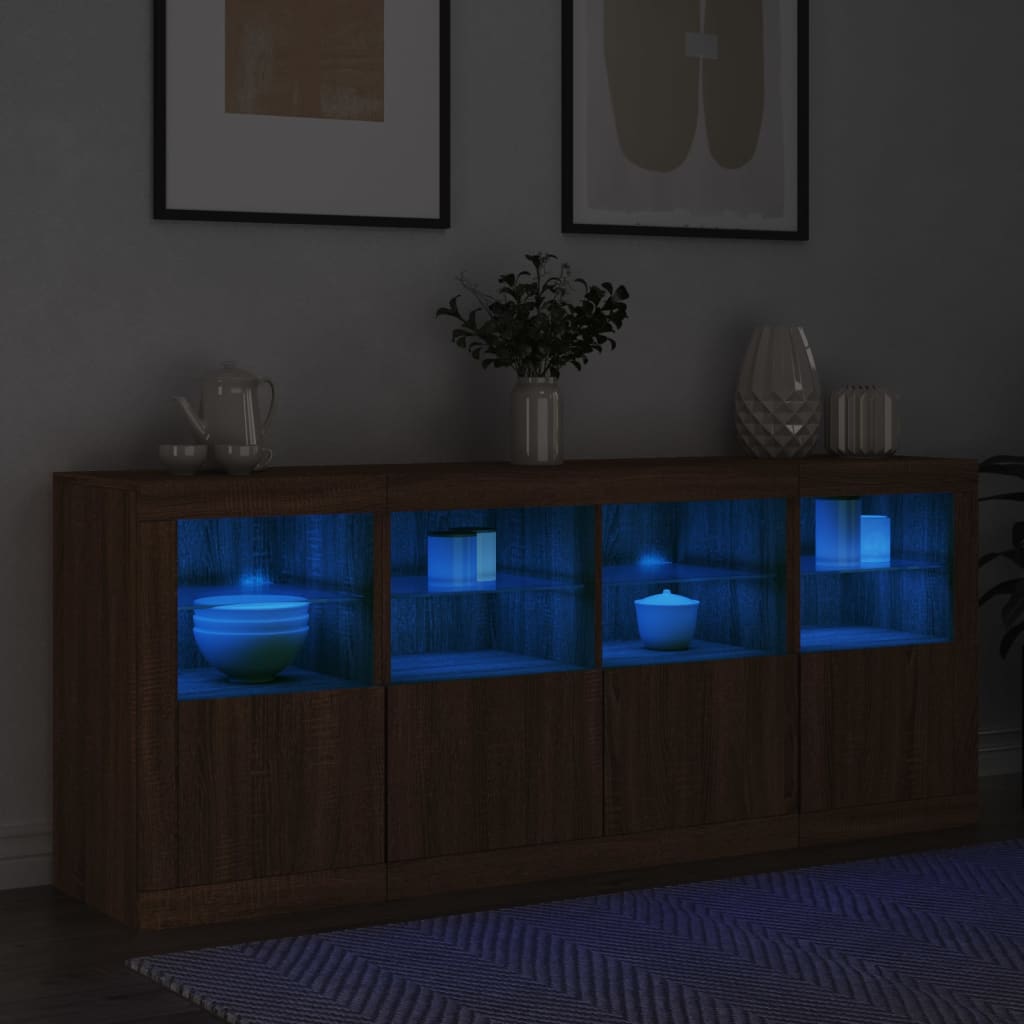 vidaXL Sideboard with LED Lights Brown Oak 163x37x67 cm