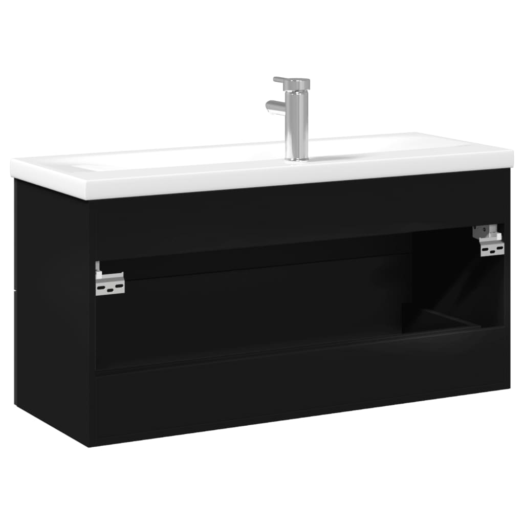 vidaXL Bathroom Sink Cabinet with Built-in Basin Black