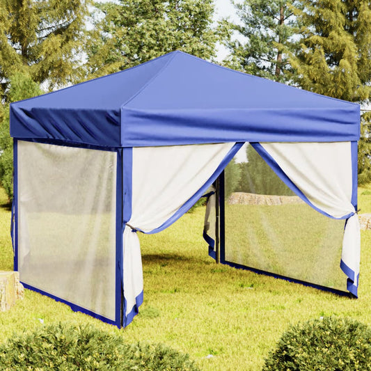 vidaXL Folding Party Tent with Sidewalls Blue 3x3 m