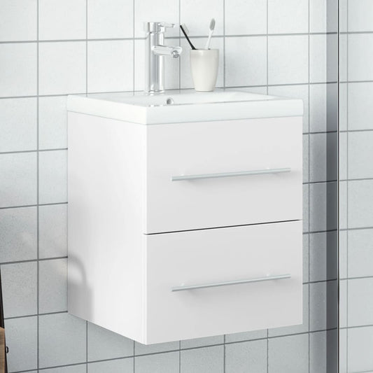 vidaXL Bathroom Sink Cabinet with Built-in Basin White