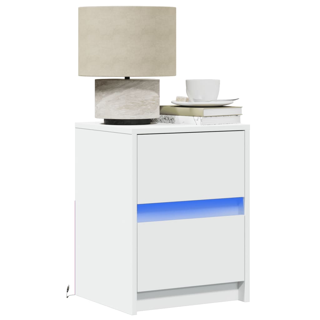 vidaXL Bedside Cabinets with LED Lights 2 pcs White Engineered Wood