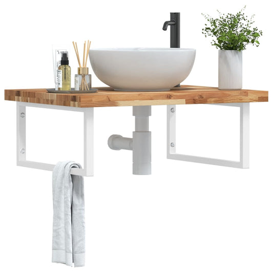 vidaXL Basin Shelf Wall Mounted Steel and Solid Wood Acacia