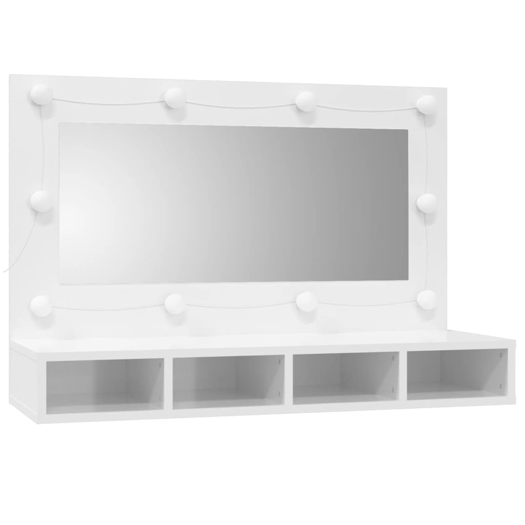 vidaXL Mirror Cabinet with LED High Gloss White 90x31.5x62 cm