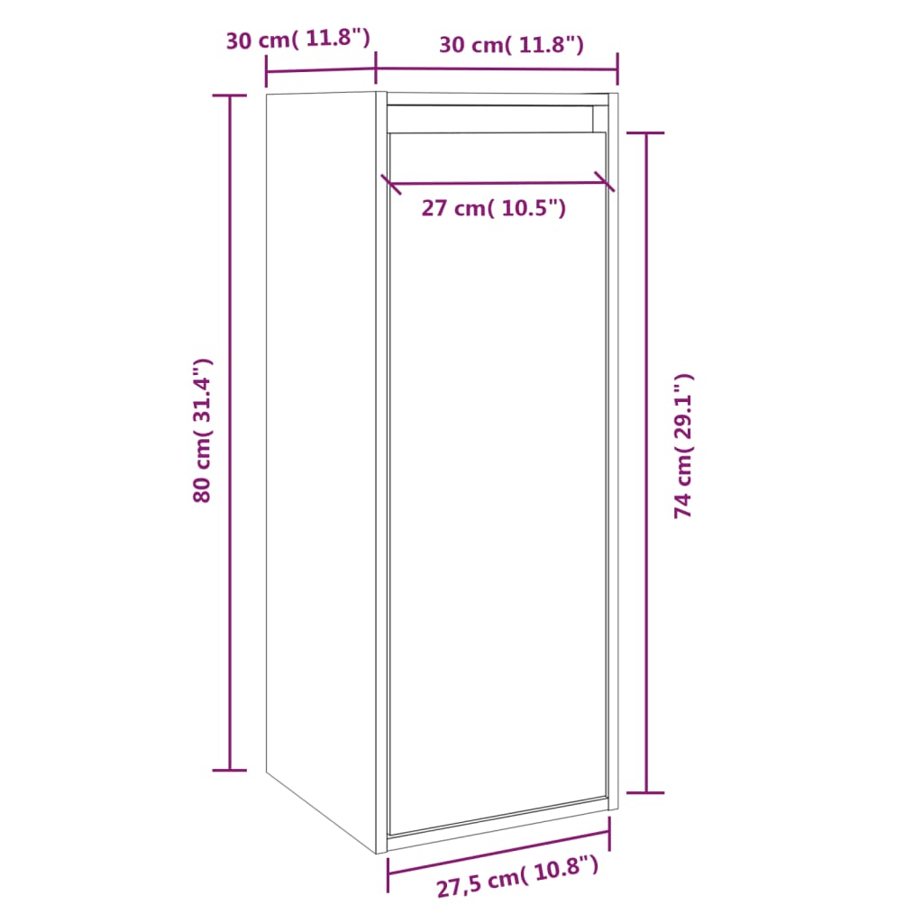 vidaXL Wall Cabinet Black 30x30x80 cm Solid Wood Pine