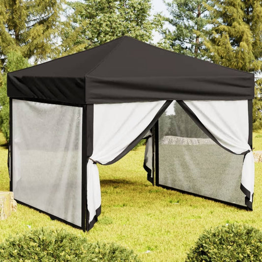 vidaXL Folding Party Tent with Sidewalls Black 3x3 m