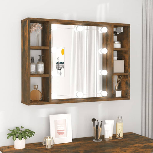 vidaXL Mirror Cabinet with LED Smoked Oak 76x15x55 cm