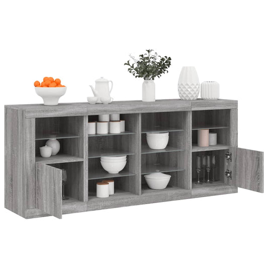 vidaXL Sideboard with LED Lights Grey Sonoma 163x37x67 cm