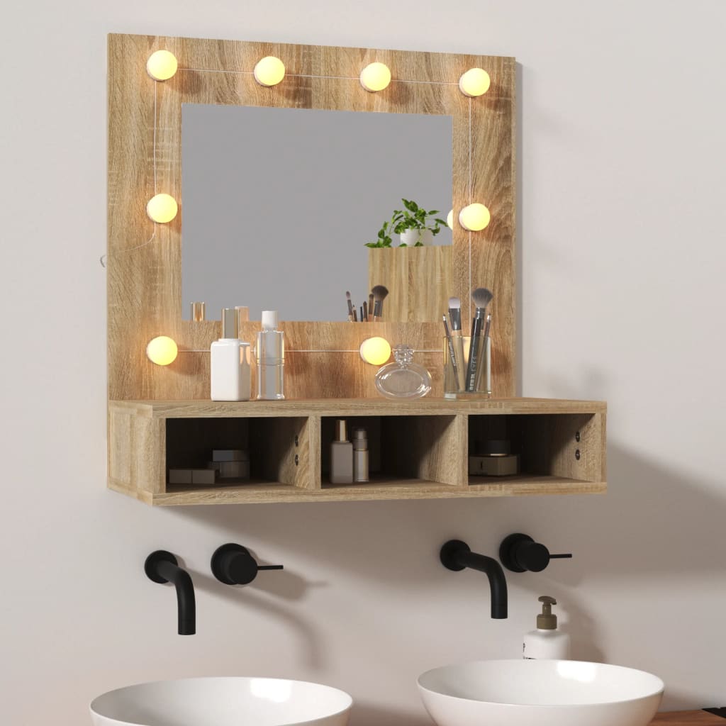 vidaXL Mirror Cabinet with LED Sonoma Oak 60x31.5x62 cm