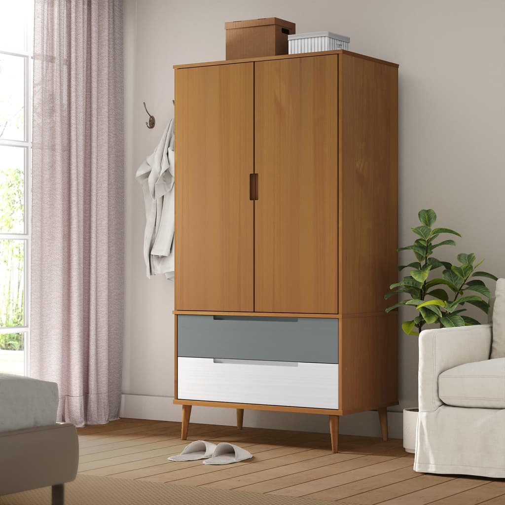 vidaXL Wardrobe MOLDE Grey 90x55x175 cm Solid Wood Pine