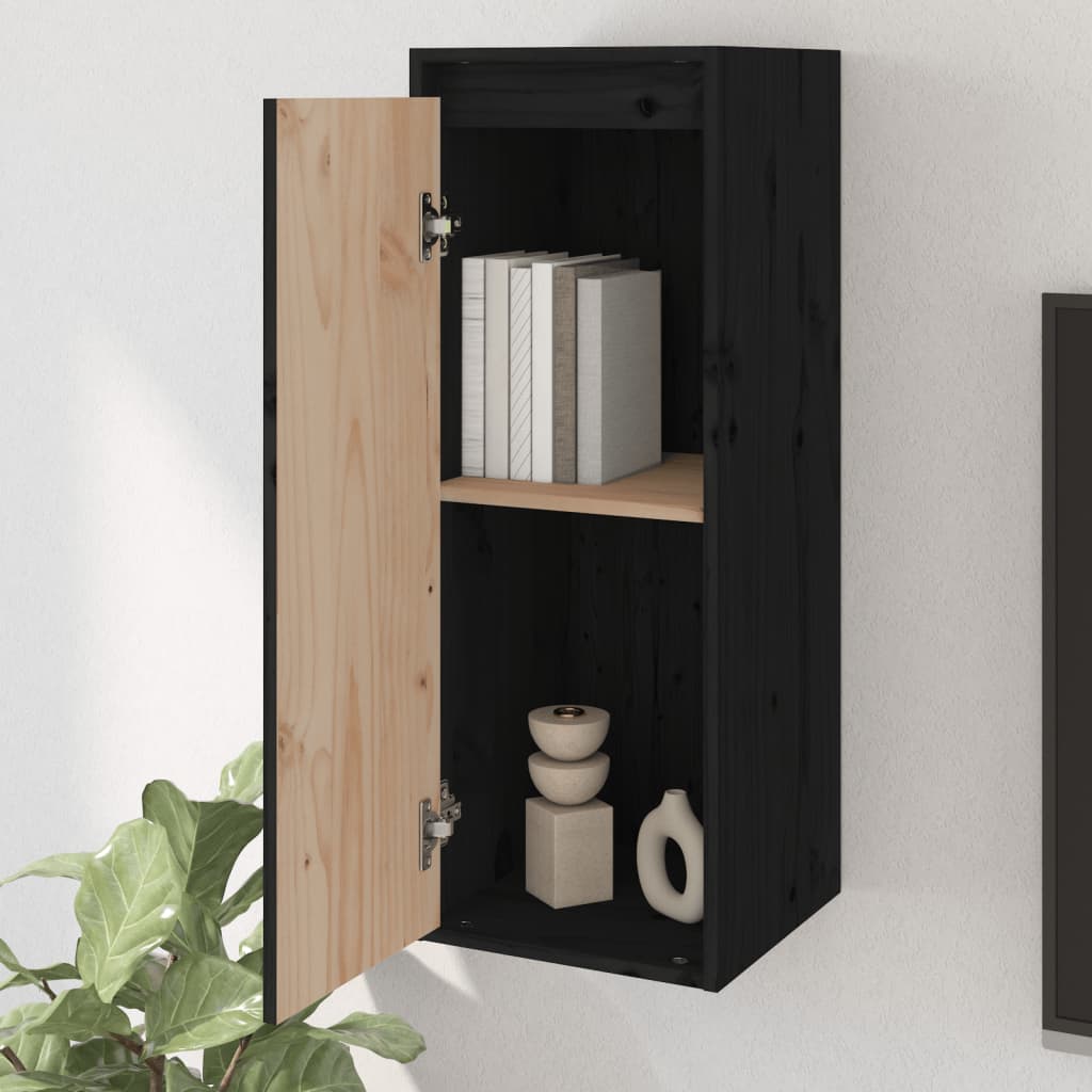 vidaXL Wall Cabinet Black 30x30x80 cm Solid Wood Pine