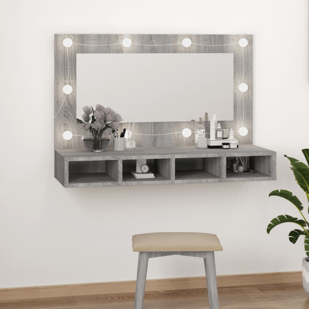 vidaXL Mirror Cabinet with LED High Gloss White 90x31.5x62 cm