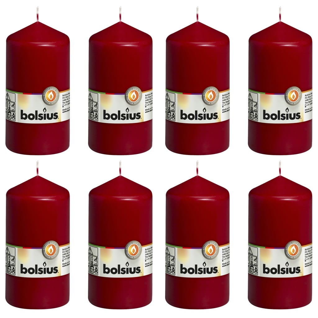 Bolsius Pillar Candles 8 pcs 130x68 mm Wine Red