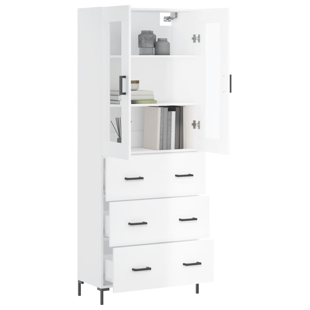 vidaXL Highboard High Gloss White 69.5x34x180 cm Engineered Wood