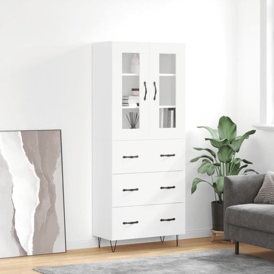 vidaXL Highboard High Gloss White 69.5x34x180 cm Engineered Wood