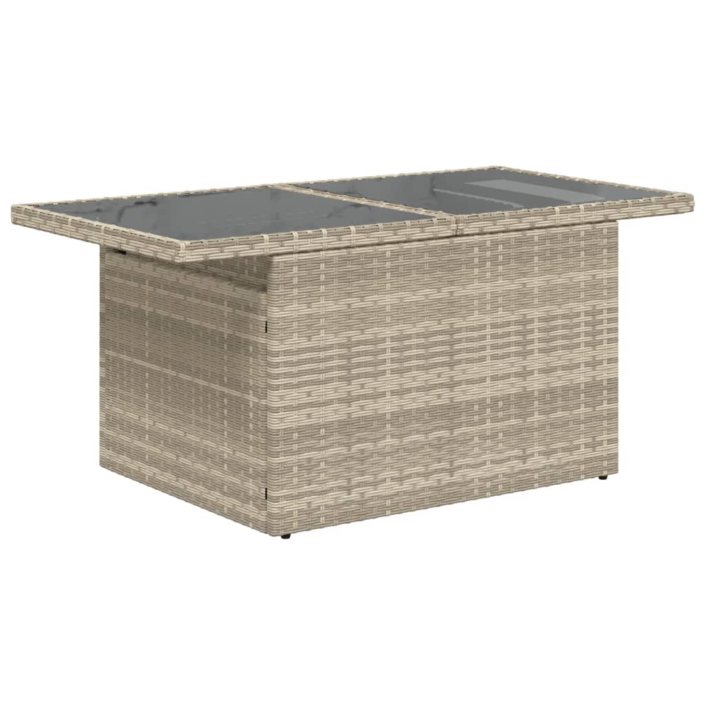 vidaXL Garden Table with Glass Top Light Grey 100x55x73 cm Poly Rattan