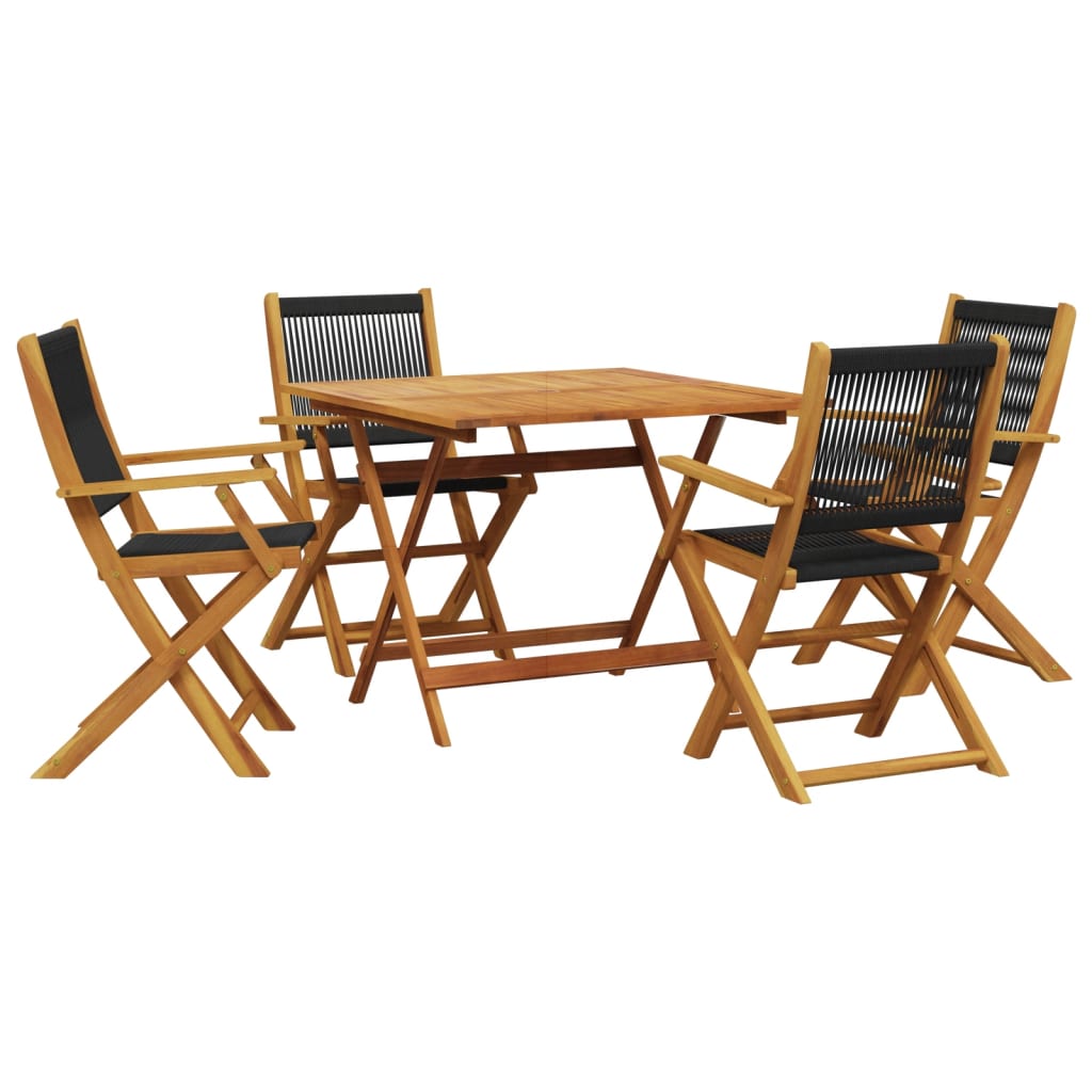 vidaXL 5 Piece Garden Dining Set Black Polypropylene and Solid Wood