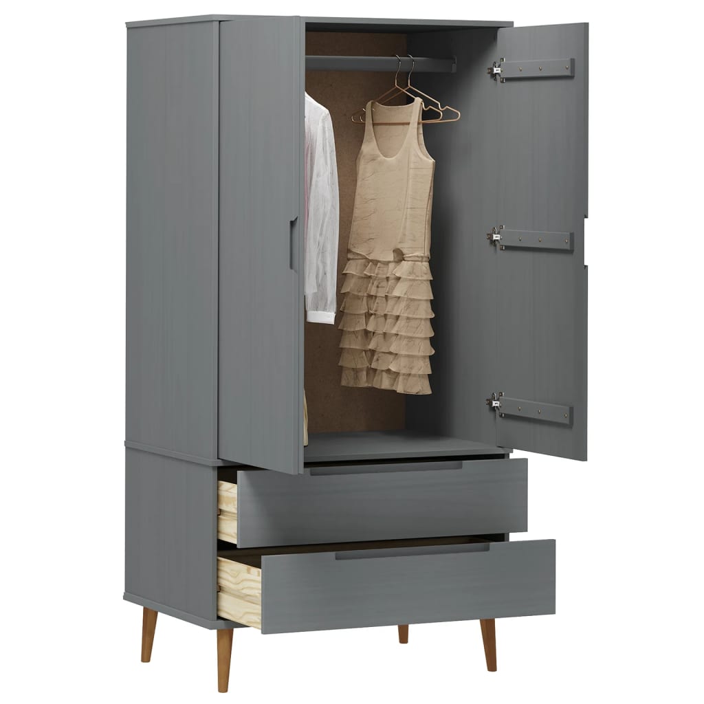 vidaXL Wardrobe MOLDE Grey 90x55x175 cm Solid Wood Pine