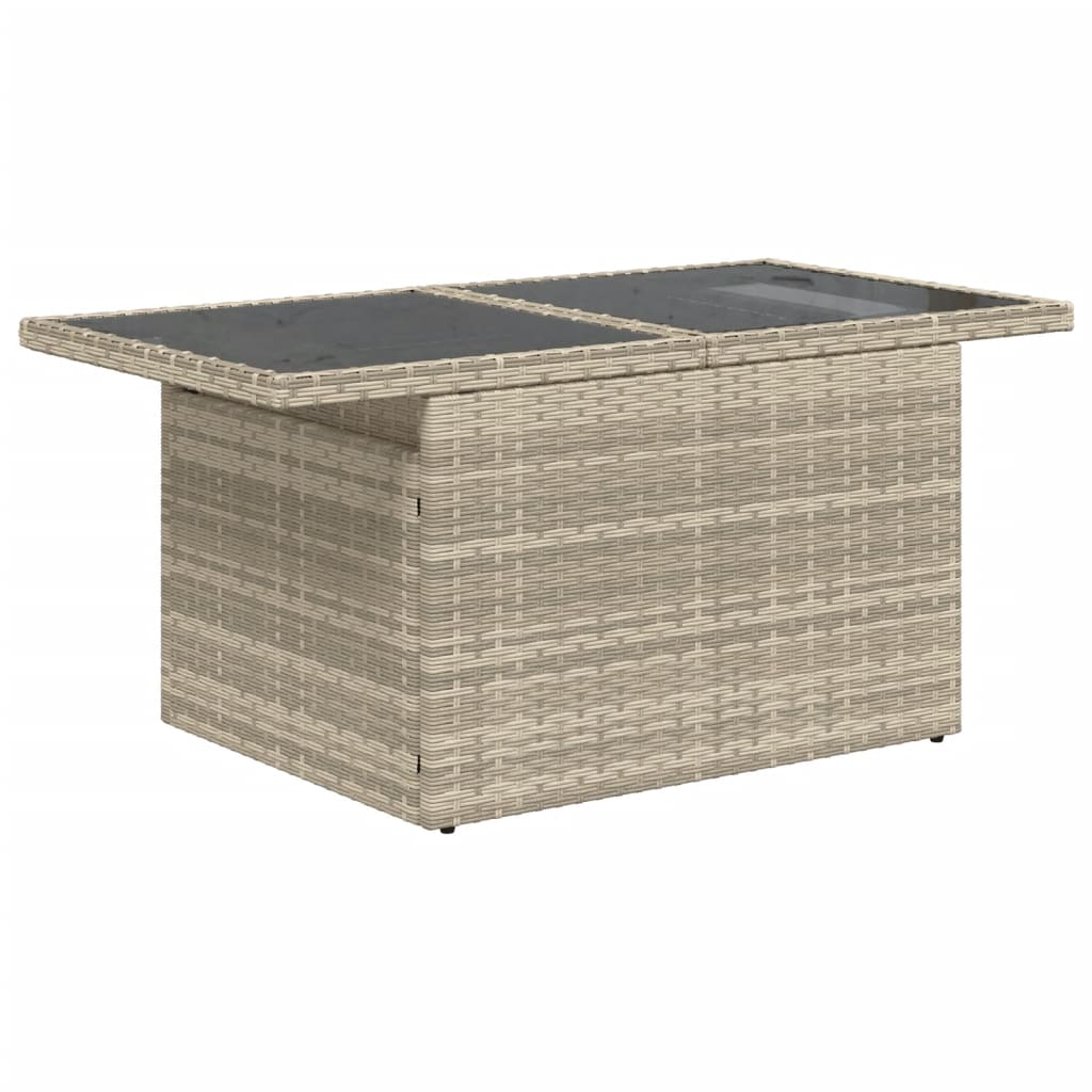 vidaXL Garden Table with Glass Top Light Grey 100x55x73 cm Poly Rattan