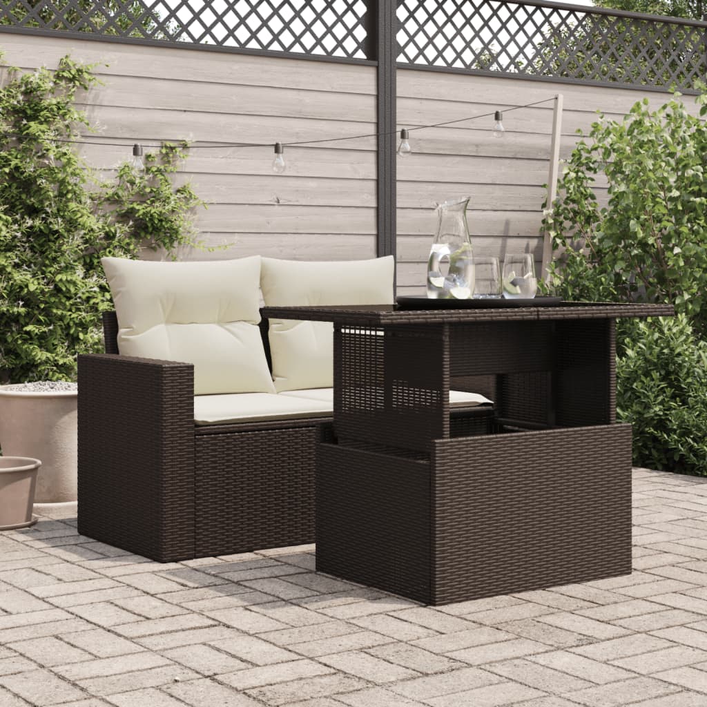 vidaXL Garden Table with Glass Top Brown 100x55x73 cm Poly Rattan