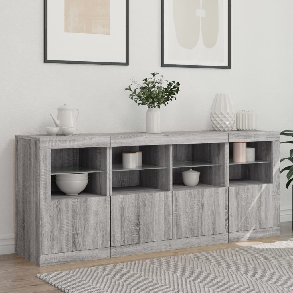 vidaXL Sideboard with LED Lights Grey Sonoma 163x37x67 cm