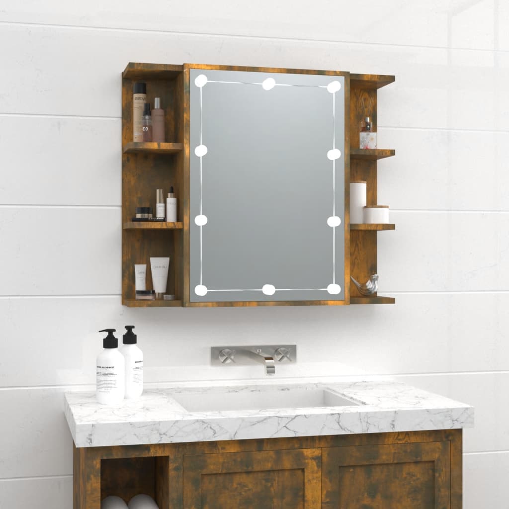 vidaXL Mirror Cabinet with LED Brown Oak 70x16.5x60 cm