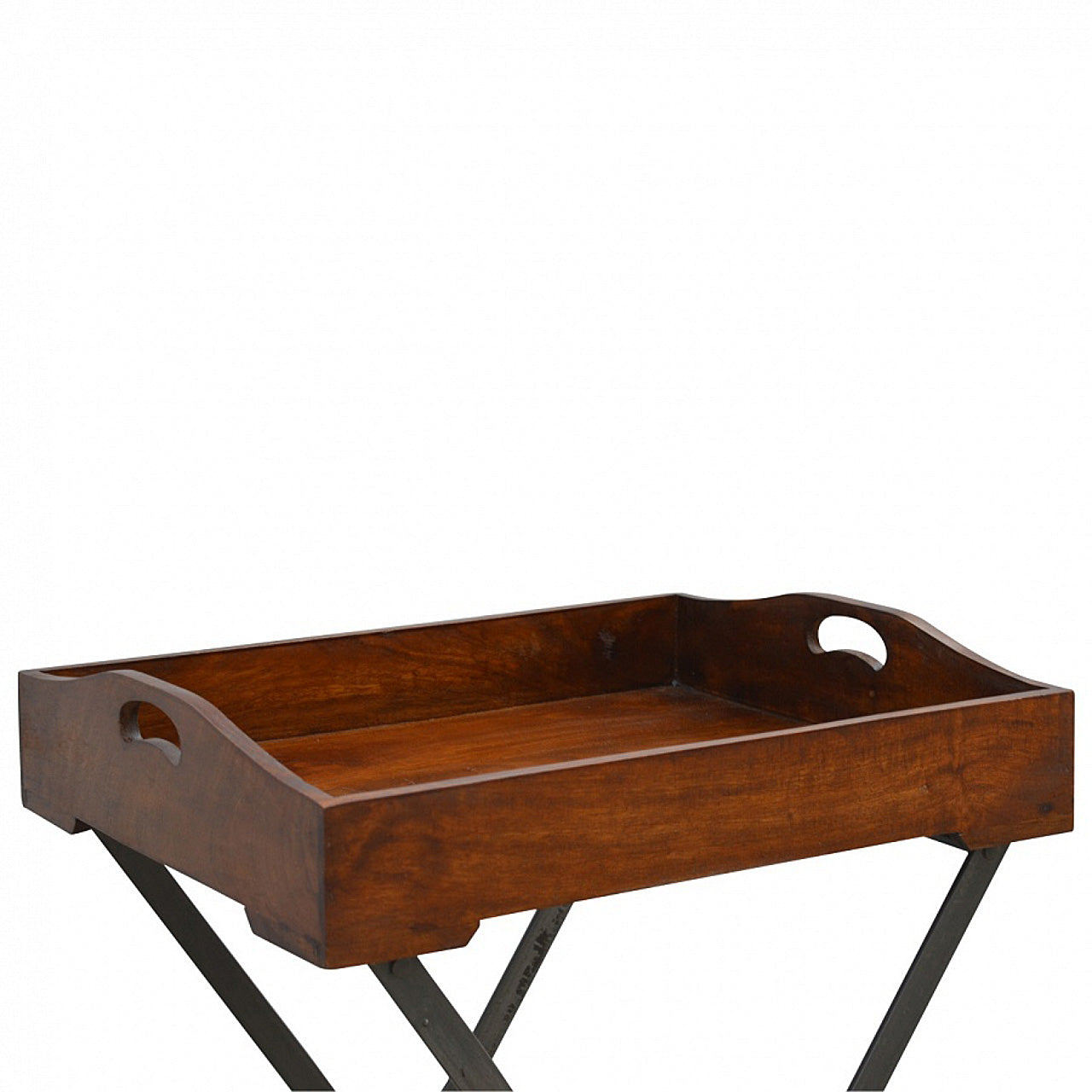 Wood Tray With Cross Iron Base