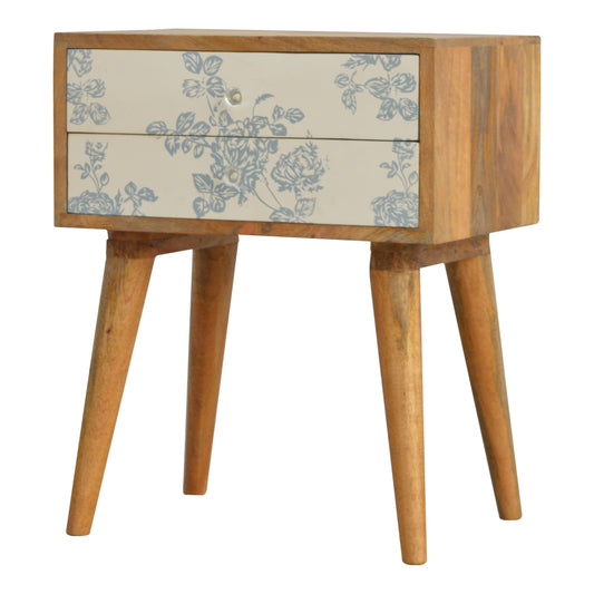 Blue Floral Screen Printed Bedside