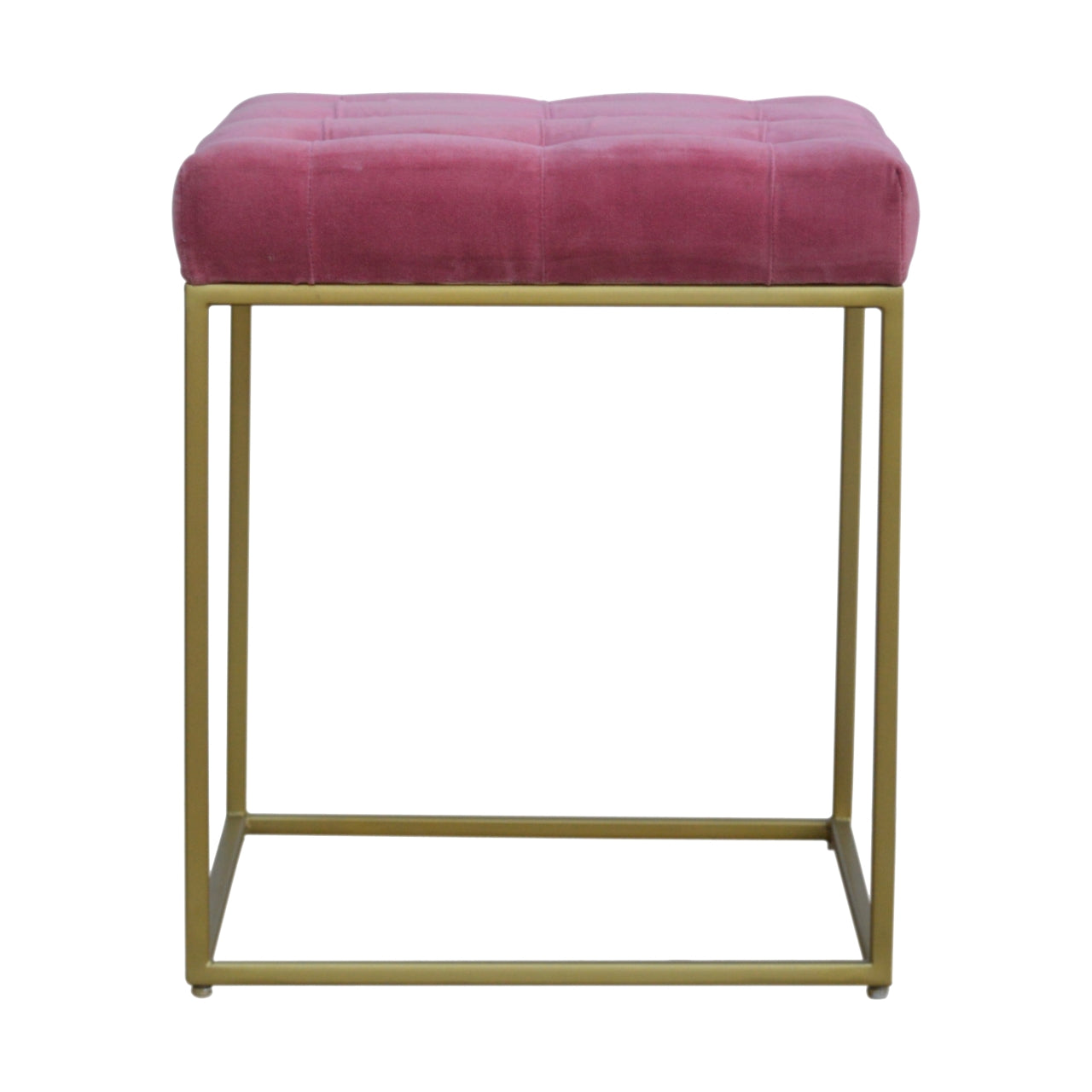 Pink Velvet Gold Base Footstool