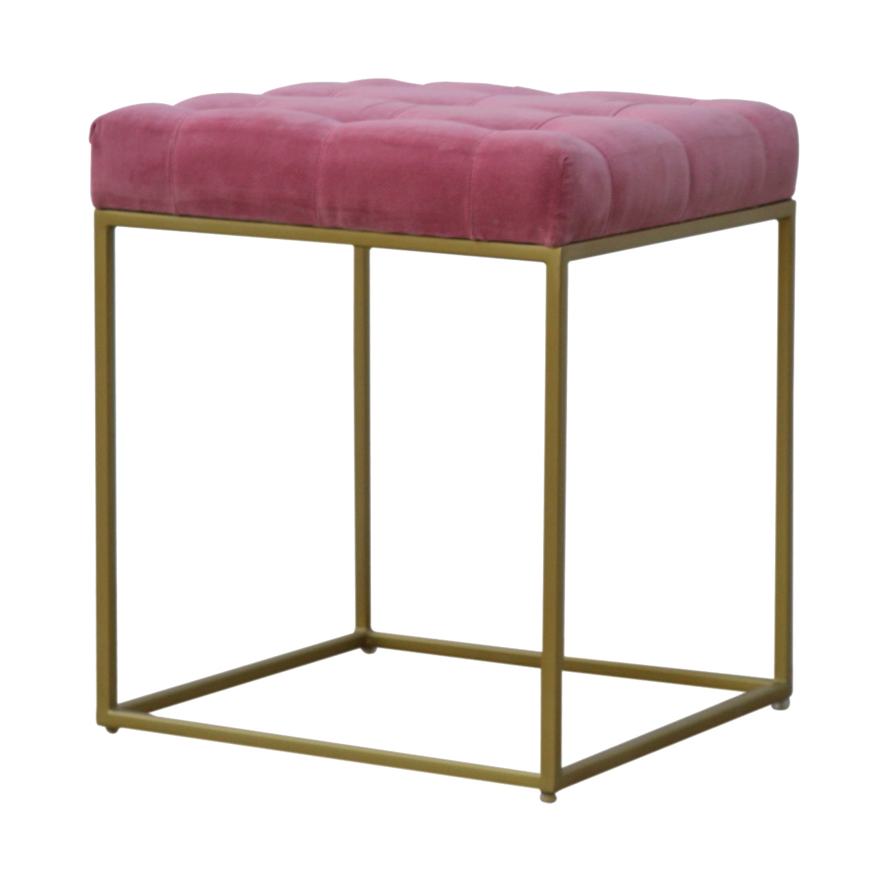 pink-velvet-gold-base-footstool-1at Willow and Wine!