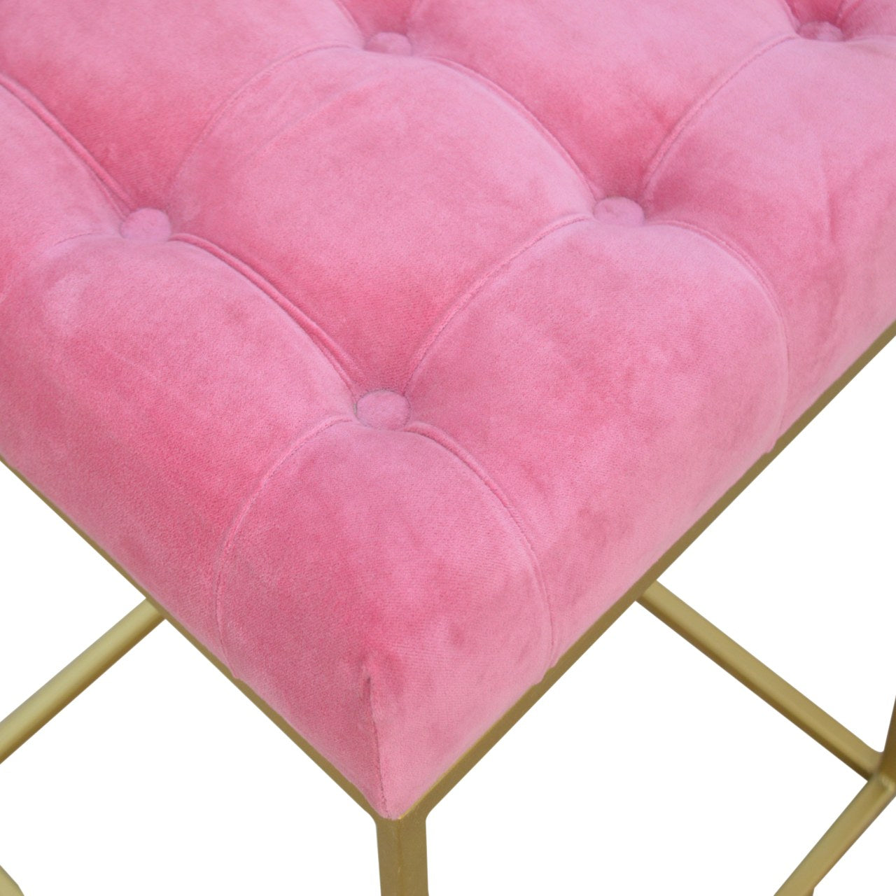 pink-velvet-gold-base-footstool-1at Willow and Wine!