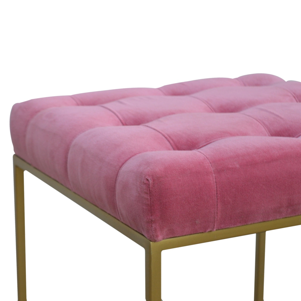 Pink Velvet Gold Base Footstool