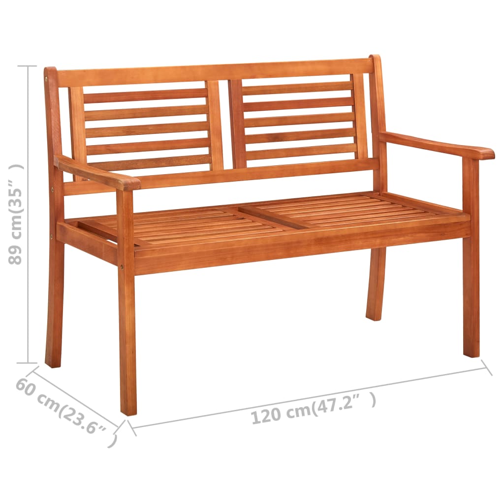 vidaXL 2-Seater Garden Bench 120 cm Solid Eucalyptus Wood at Willow and Wine