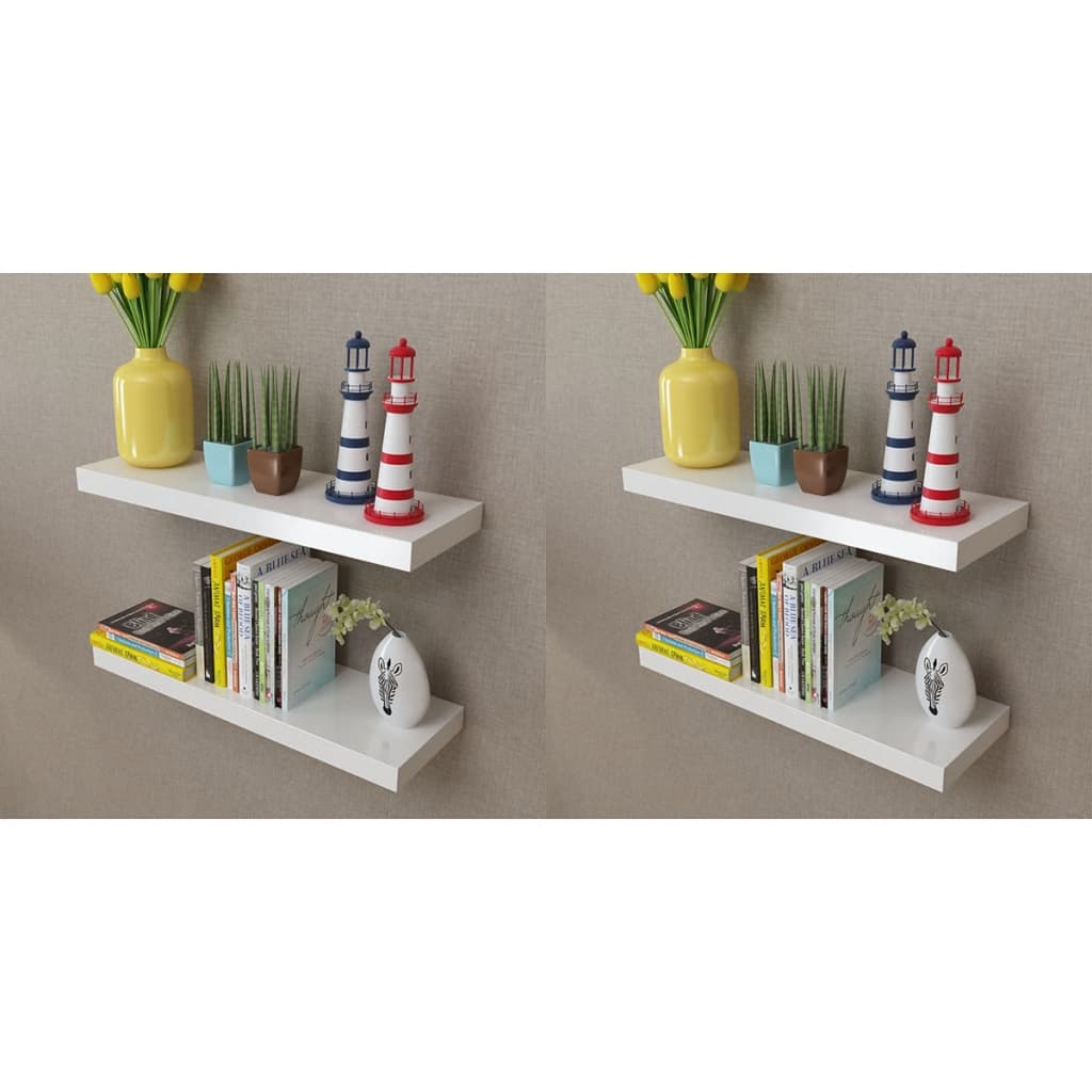 vidaXL 2 White MDF Floating Wall Display Shelves Book/DVD Storage at Willow and Wine