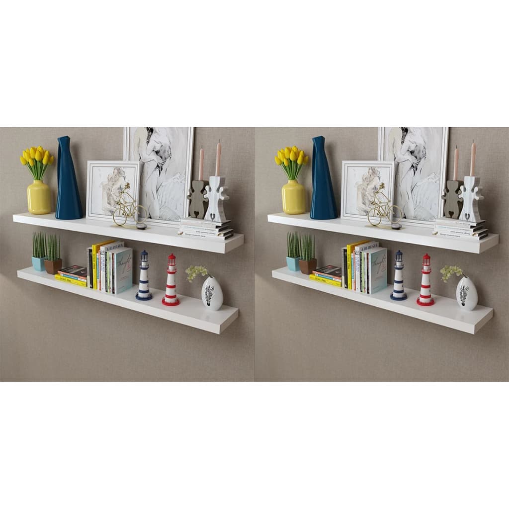 vidaXL 2 White MDF Floating Wall Display Shelves Book/DVD Storage at Willow and Wine