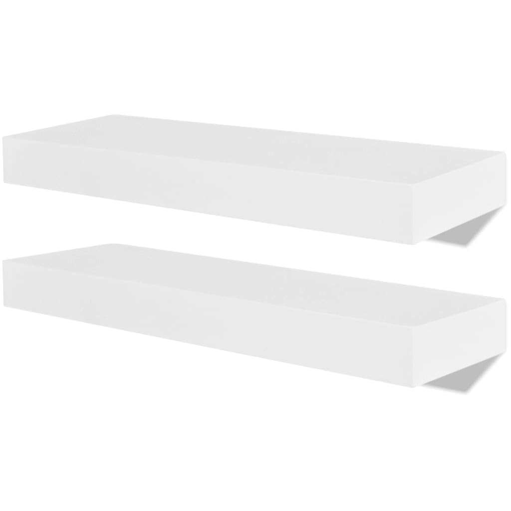 vidaXL 2 White MDF Floating Wall Display Shelves Book/DVD Storage at Willow and Wine