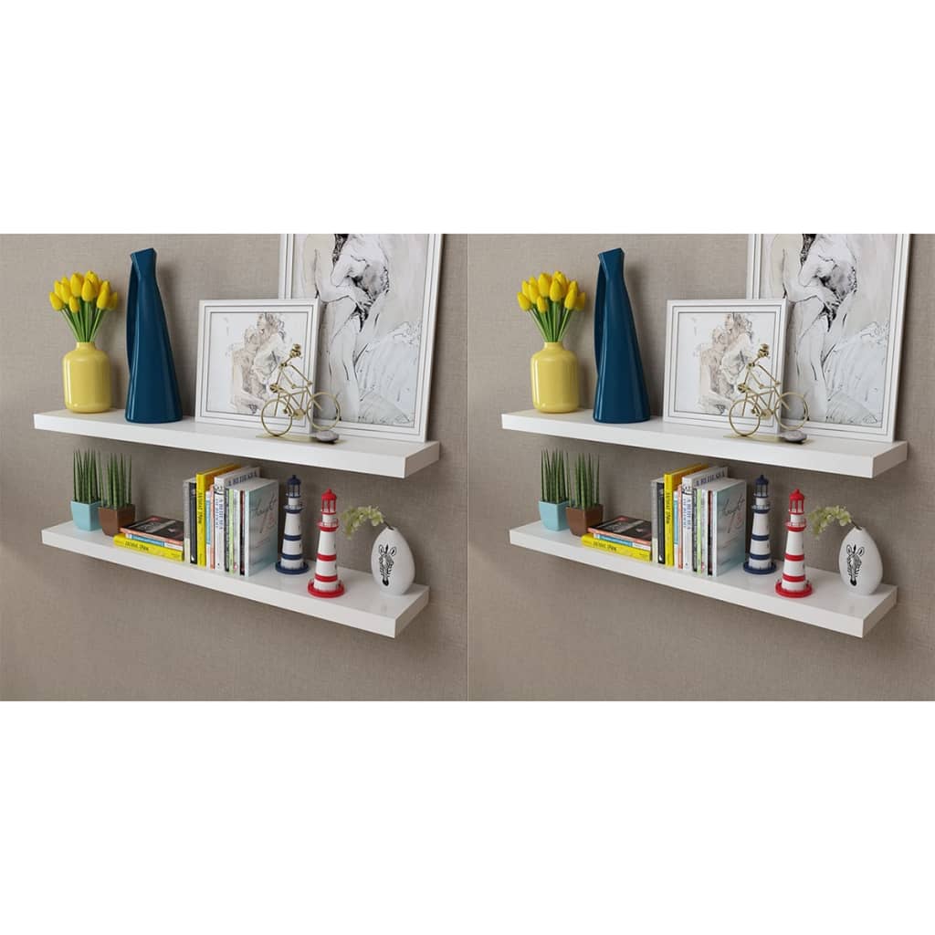 vidaXL 2 White MDF Floating Wall Display Shelves Book/DVD Storage at Willow and Wine