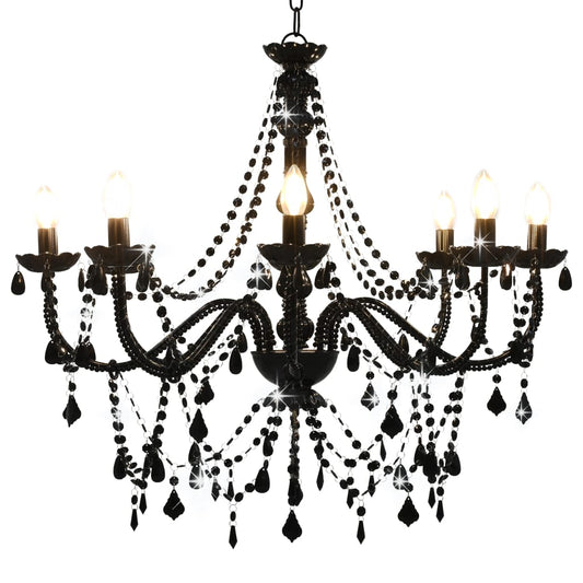 vidaXL Chandelier with Beads Black 8 x E14 Bulbs at Willow and Wine