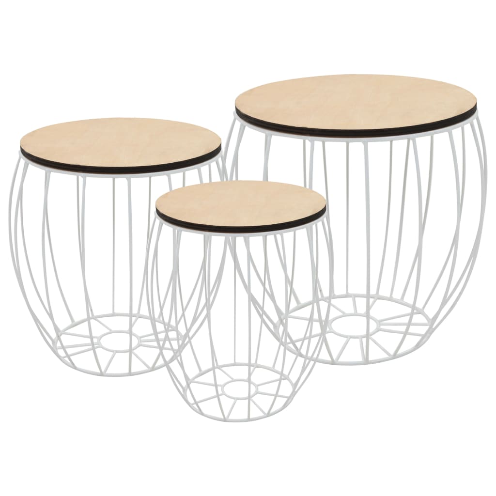 vidaXL Coffee Table Set 3 Pieces Poplar Plywood Iron at Willow and Wine