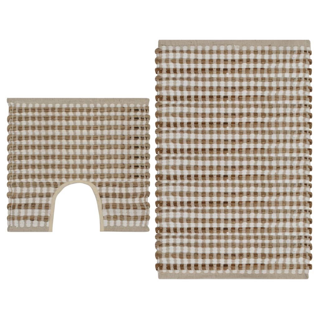 vidaXL Hand-Woven Jute Bathroom Mat Set Fabric Natural and White at Willow and Wine