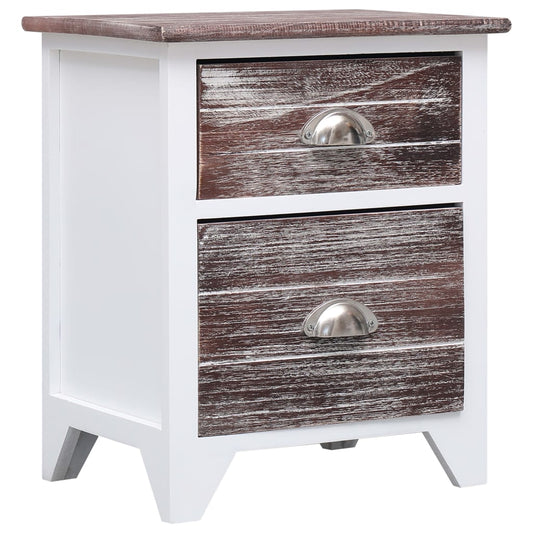 vidaXL Nightstand Brown and White 38x28x45 cm Paulownia Wood at Willow and Wine