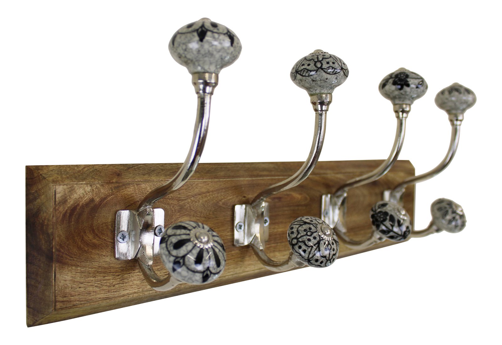 Black & Grey Ceramic Hooks on Wooden Base Willow and Wine